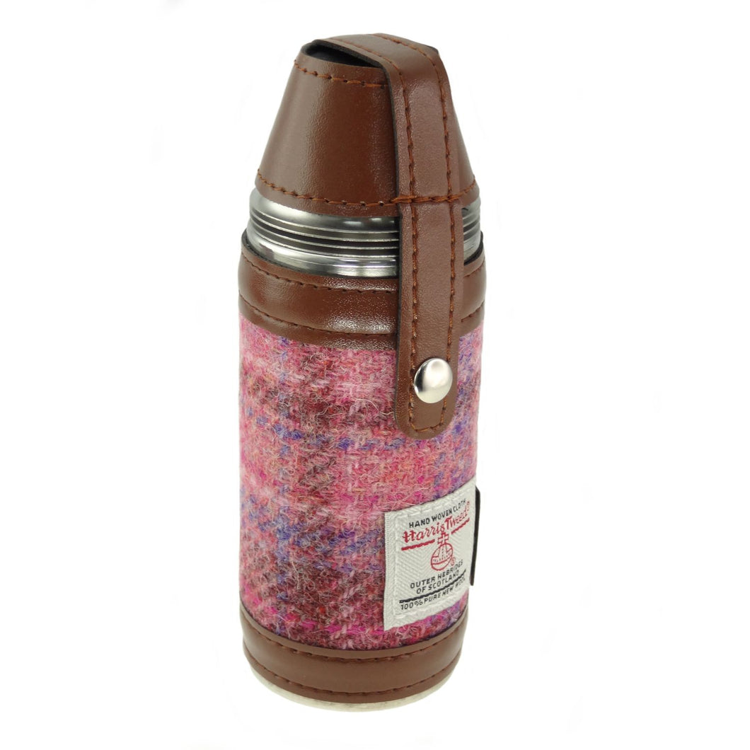Harris Tweed 8oz Hunting Flask Gift Set - Pink Tartan