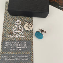 Load image into Gallery viewer, Aqua Blue Harris Tweed Cufflinks
