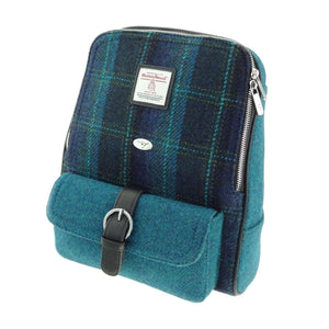 Harris Tweed Naver Backpack - Blue Tartan with Turquoise Overcheck