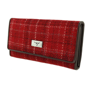 Harris Tweed Tiree Purse With ID Window - Red With Overcheck