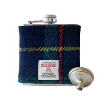 Load image into Gallery viewer, Blue &amp; Green MacLeod of Harris Tartan Harris Tweed Hip Flask
