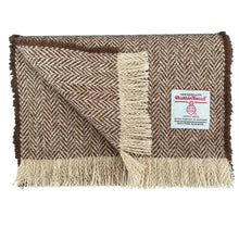 Load image into Gallery viewer, Pale Brown &amp; Beige Herringbone Harris Tweed Luxury Fringed Scarf
