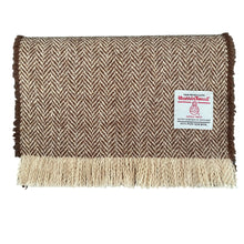 Load image into Gallery viewer, Pale Brown &amp; Beige Herringbone Harris Tweed Luxury Fringed Scarf
