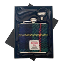 Load image into Gallery viewer, Blue &amp; Green MacLeod of Harris Tartan Harris Tweed Hip Flask
