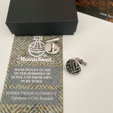 Load image into Gallery viewer, Black &amp; White/Grey Herringbone Harris Tweed Cufflinks

