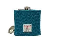 Load image into Gallery viewer, Harris Tweed Hip Flask - Teal &amp; Turquoise Herringbone
