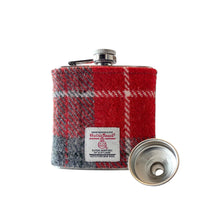 Load image into Gallery viewer, Red &amp; Grey Tartan Harris Tweed Hip Flask
