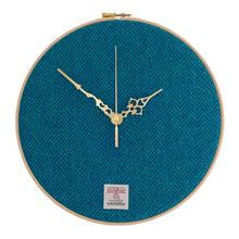 Load image into Gallery viewer, Teal &amp; Turquoise Herringbone Harris Tweed Wall Clock
