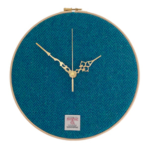 Teal & Turquoise Herringbone Harris Tweed Wall Clock