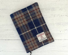 Load image into Gallery viewer, Persian Blue &amp; Beige Tartan Harris Tweed Padded A5 Notebook Cover
