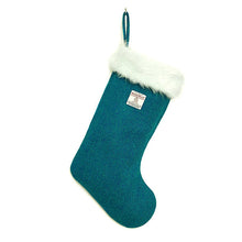 Load image into Gallery viewer, Teal &amp; Turquoise Herringbone Harris Tweed Christmas Stocking
