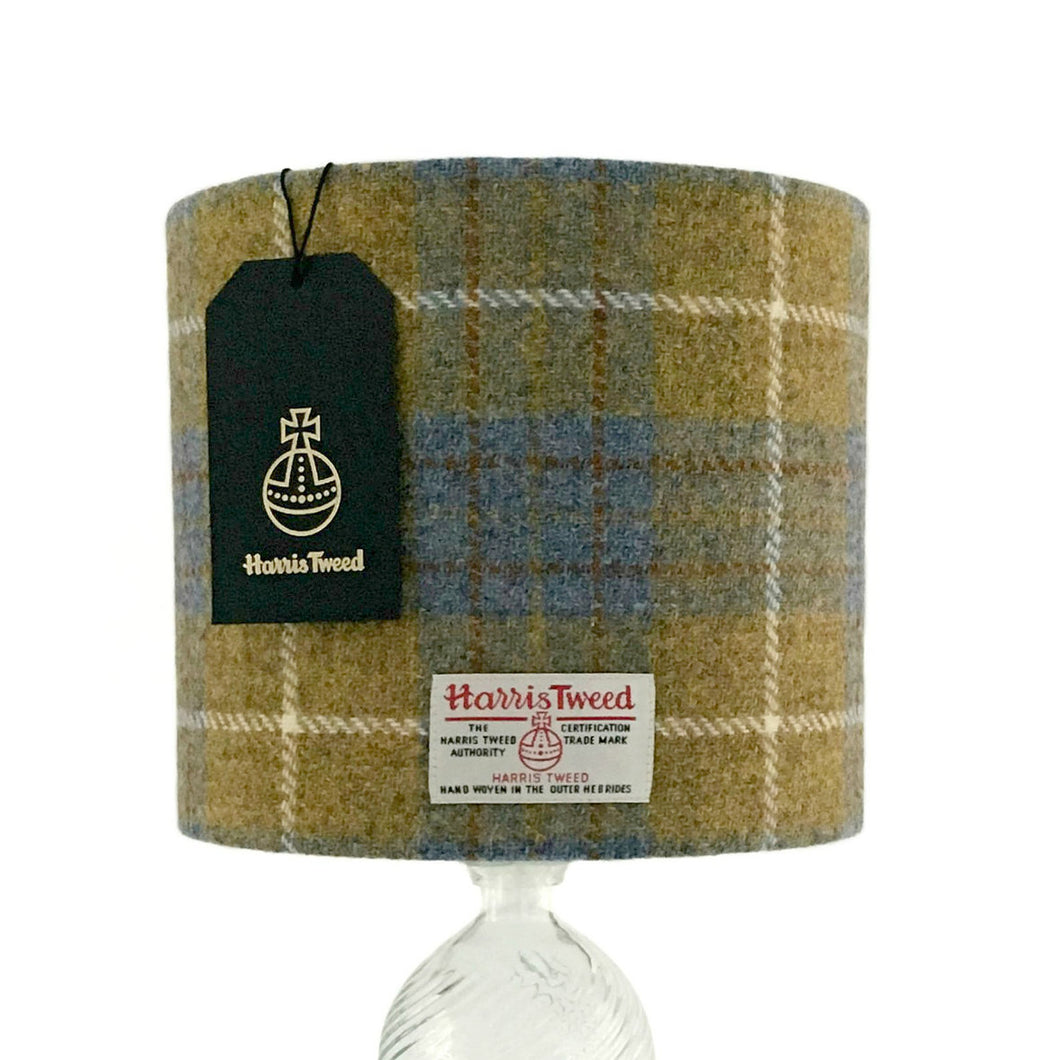 Blue & Mustard Yellow Tartan Harris Tweed Lampshade - 20% Discount Applied At Checkout