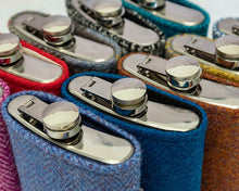 Load image into Gallery viewer, Harris Tweed Hip Flask - Teal &amp; Turquoise Herringbone

