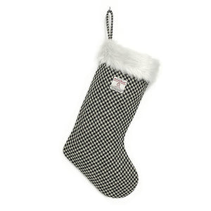 Black & White Houndstooth Harris Tweed Christmas Stocking