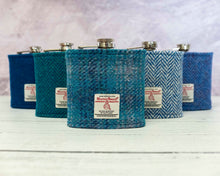 Load image into Gallery viewer, Harris Tweed Hip Flask - Teal &amp; Turquoise Herringbone
