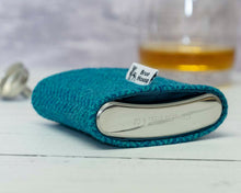 Load image into Gallery viewer, Harris Tweed Hip Flask - Teal &amp; Turquoise Herringbone
