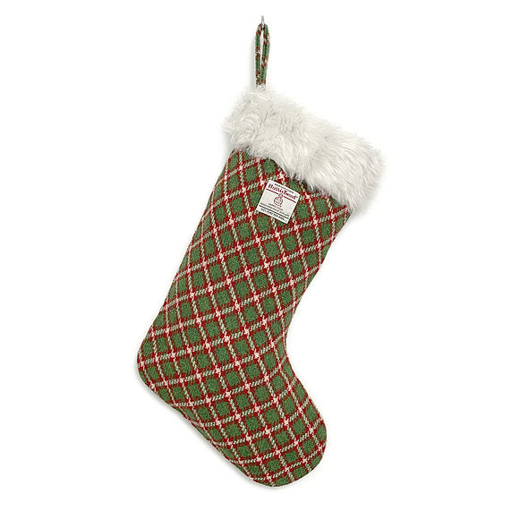 Green & Red Check Small Check Harris Tweed Christmas Stocking