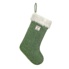Load image into Gallery viewer, Green Herringbone Harris Tweed Christmas Stocking
