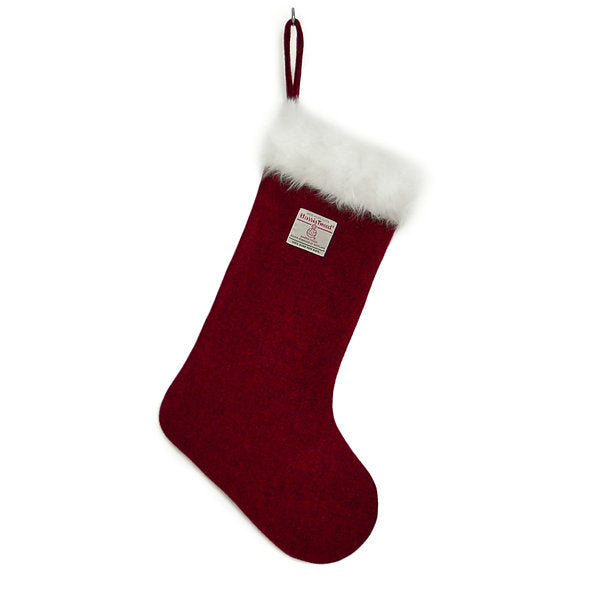 Deep Red Harris Tweed Christmas Stocking