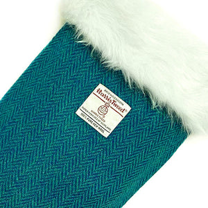 Teal & Turquoise Herringbone Harris Tweed Christmas Stocking