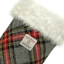 Load image into Gallery viewer, Grey &amp; Red Tartan Harris Tweed Christmas Stocking
