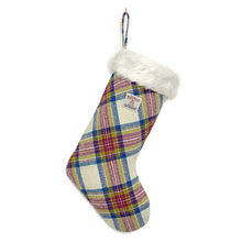 Load image into Gallery viewer, Blue, Pink &amp; Green Tartan Harris Tweed Christmas Stocking
