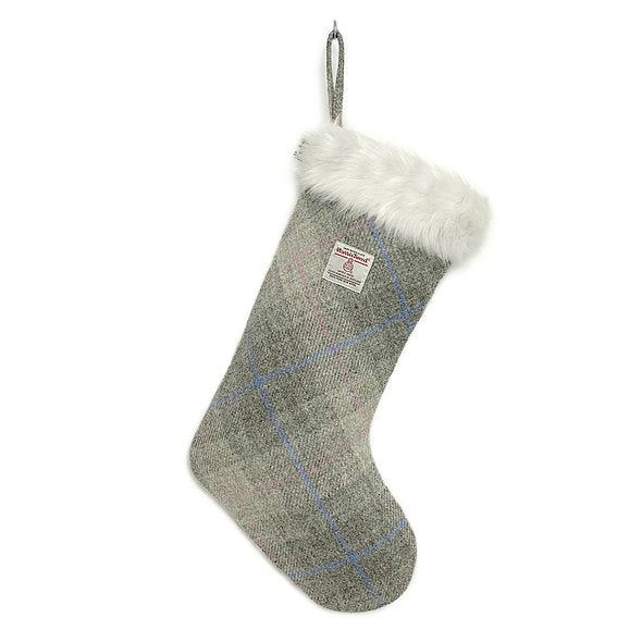 Pastel Grey Tartan Harris Tweed Christmas Stocking