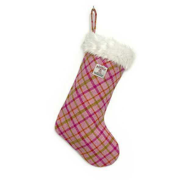 Pink Candy Check Harris Tweed Christmas Stocking