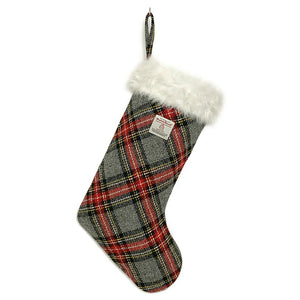 Grey & Red Tartan Harris Tweed Christmas Stocking