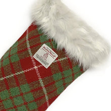Load image into Gallery viewer, Red &amp; Green Tartan Harris Tweed Christmas Stocking
