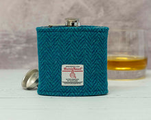 Load image into Gallery viewer, Harris Tweed Hip Flask - Teal &amp; Turquoise Herringbone
