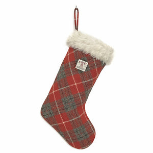 Red & Grey Tartan Harris Tweed Christmas Stocking