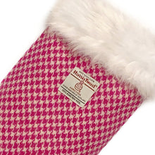 Load image into Gallery viewer, Pink &amp; White Houndstooth Harris Tweed Christmas Stocking
