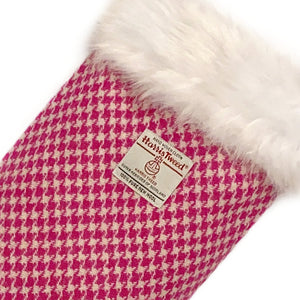 Pink & White Houndstooth Harris Tweed Christmas Stocking