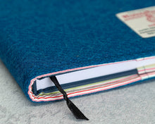 Load image into Gallery viewer, Kingfisher Blue Harris Tweed Padded A5 Notebook Cover
