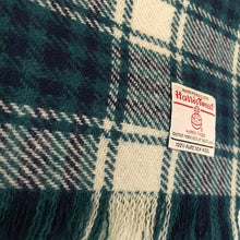 Load image into Gallery viewer, Turquoise Blue &amp; Green Tartan Harris Tweed Luxury Fringed Scarf
