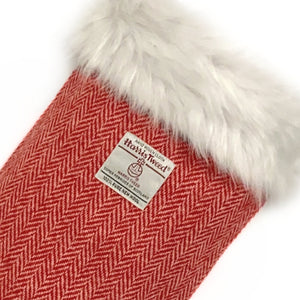 Red & White Herringbone Harris Tweed Christmas Stocking