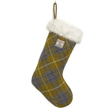 Load image into Gallery viewer, Blue &amp; Mustard Yellow Tartan Harris Tweed Christmas Stocking
