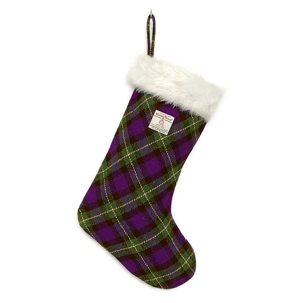 Purple & Green Tartan Harris Tweed Christmas Stocking