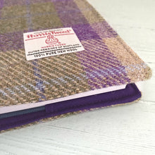 Load image into Gallery viewer, Lilac &amp; Green Tartan Harris Tweed Padded A5 Notebook Cover
