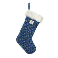Load image into Gallery viewer, Blue &amp; Green Tartan Harris Tweed Christmas Stocking
