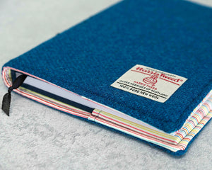 Kingfisher Blue Harris Tweed Padded A5 Notebook Cover