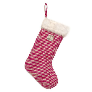 Pink & White Houndstooth Harris Tweed Christmas Stocking