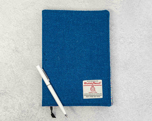 Kingfisher Blue Harris Tweed Padded A5 Notebook Cover