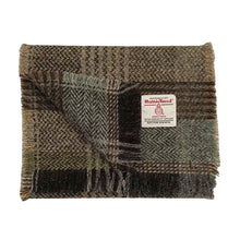 Load image into Gallery viewer, Brown &amp; Green Tones Herringbone Check Harris Tweed Luxury Fringed Scarf
