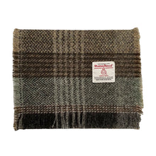 Load image into Gallery viewer, Brown &amp; Green Tones Herringbone Check Harris Tweed Luxury Fringed Scarf
