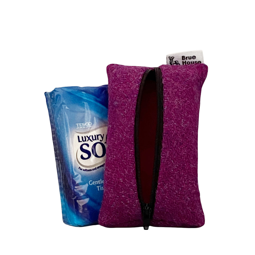 Cerise Pink & Purple Herringbone Harris Tweed Tissue / Purse Pouch