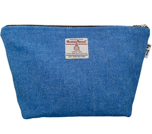 Cornflower Blue Harris Tweed Large Wash Bag