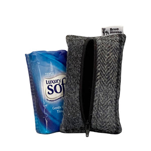Grey / Blue Herringbone Check Harris Tweed Tissue / Purse Pouch