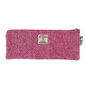 Pink & White Herringbone Harris Tweed Long Pencil Case